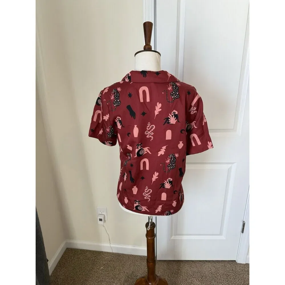 Mata Traders Modern Objects Cranberry Camp Tencel Shirt Size XS - Picture 6 of 8